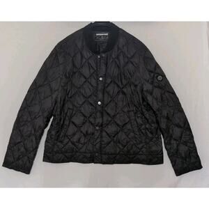 Bernardo Mens Black Quilted Jeff Jacket Packable Zipper Snap Pockets